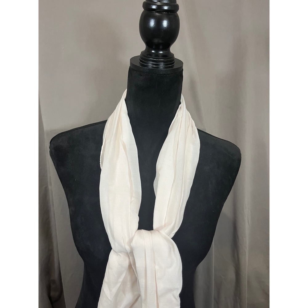 Unbranded Cream Lightweight Sheer Crinkle Scarf Raw Edge Fringe Off White - Picture 4 of 5